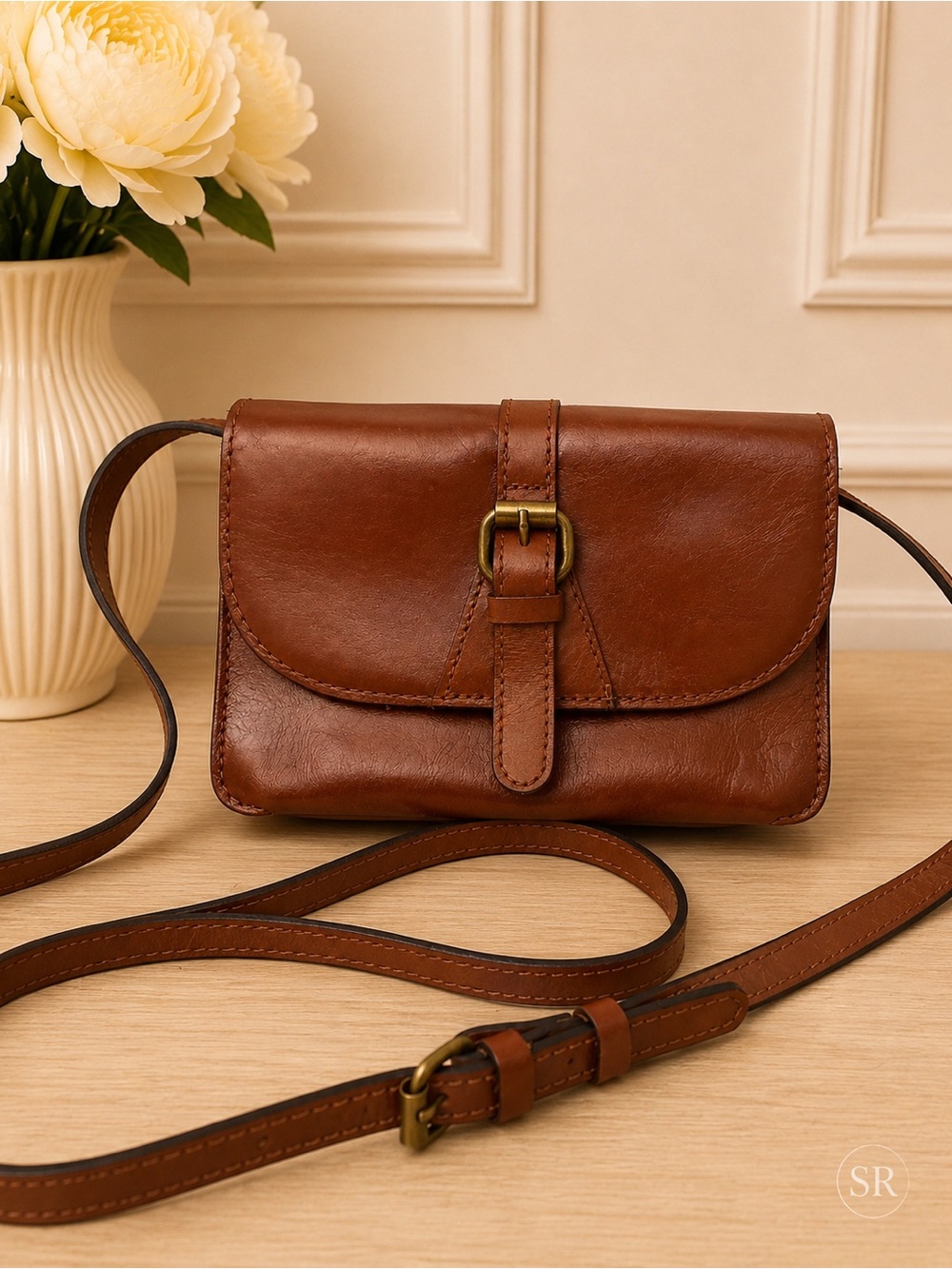 Patricia Nash Torri Heritage Tan Leather Crossbody Clutch Bag Purse Handbag EUC